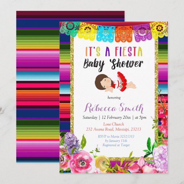 Chica festivo de la invitación de Baby Shower de (Anverso / Reverso)