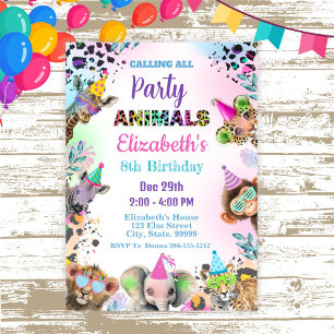 Chica fiesta Animales Invitación a cumpleaños