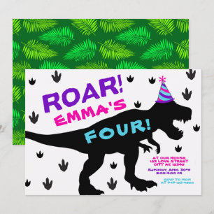 Chica Fiesta de Dinosaurio Gorra Invitación de cum