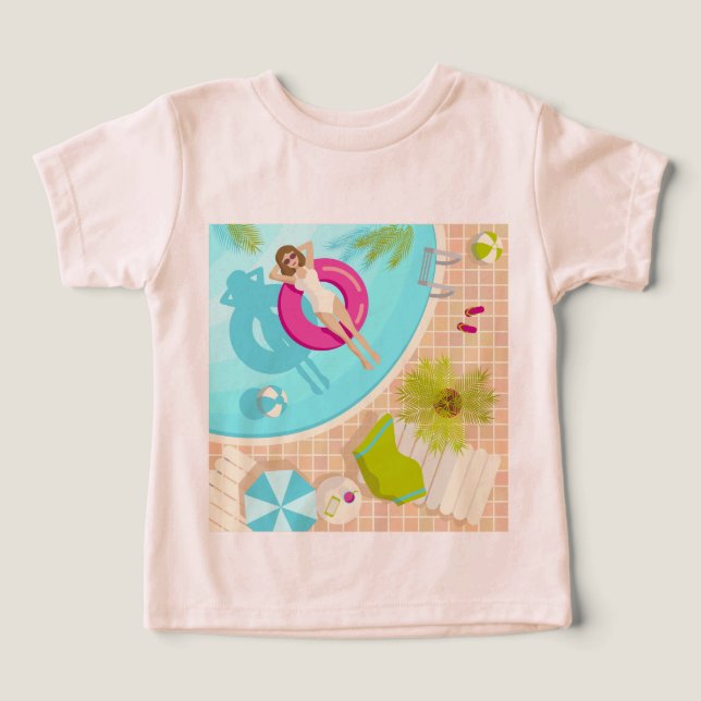 Chica fiesta de la piscina en la playa de verano d (Diseño delantero )