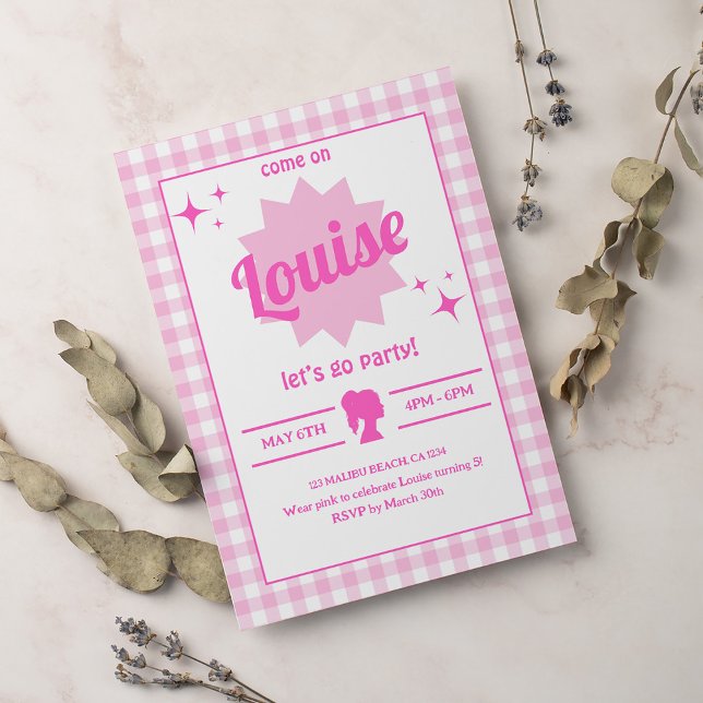 Chica Fiesta de muñecas rosadas Invitación de cump (Subido por el creador)