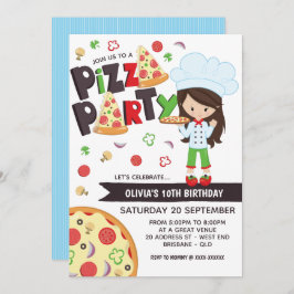 Chica Fiesta Pizza Invitación de cumpleaños