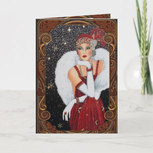 Chica Flapper de Navidad Cielo Nocturno Lleno de E