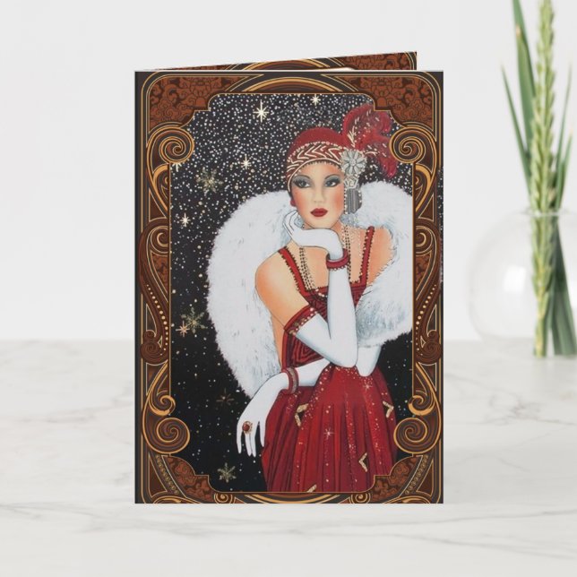 Chica Flapper de Navidad Cielo Nocturno Lleno de E (Anverso)