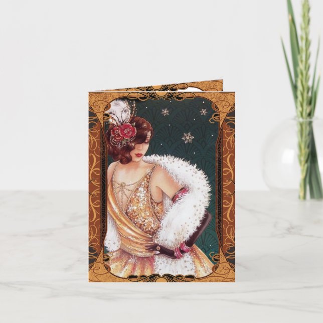 Chica Flapper de Navidad con vestido dorado brilla (Anverso)