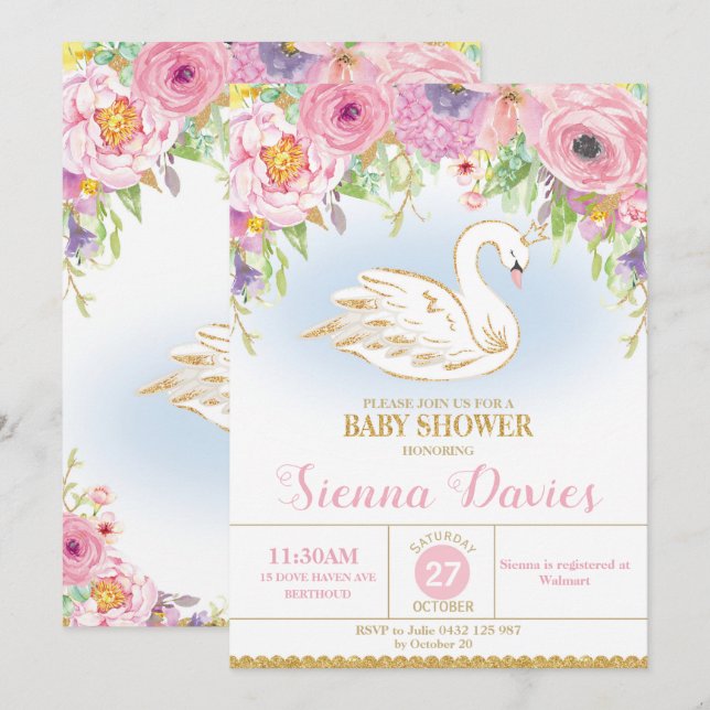 Chica floral de la invitación Baby Shower a la Pri (Anverso / Reverso)