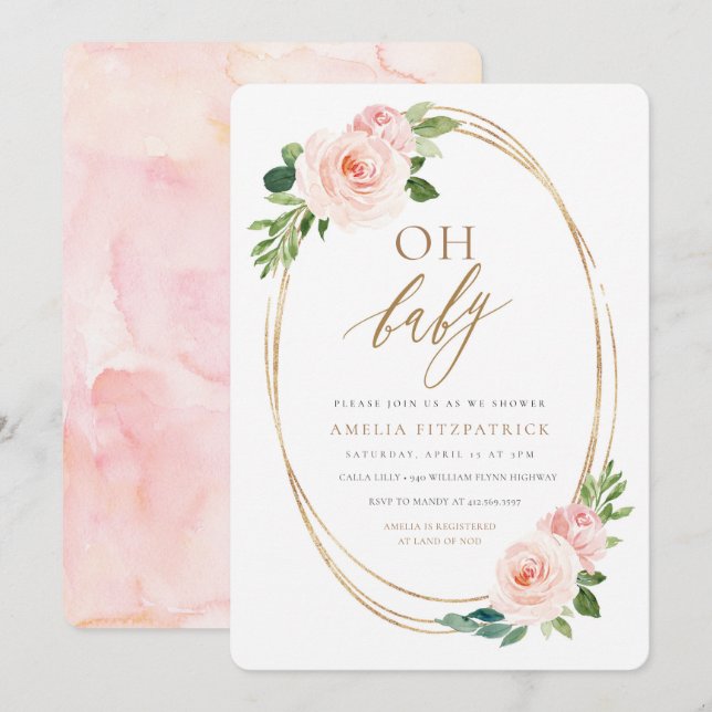 Chica floral de la invitación de Baby Shower (Anverso / Reverso)
