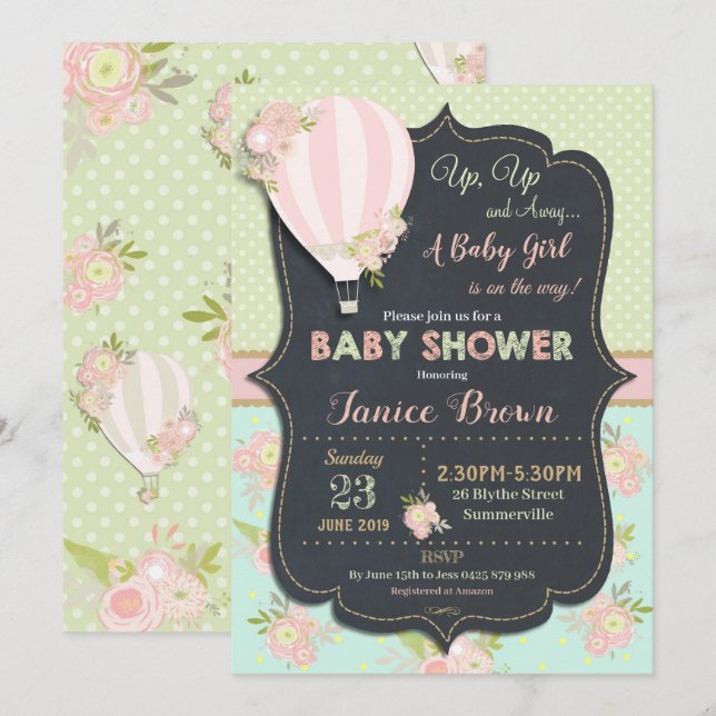 Chica floral de la invitación de Baby Shower del (Anverso / Reverso)