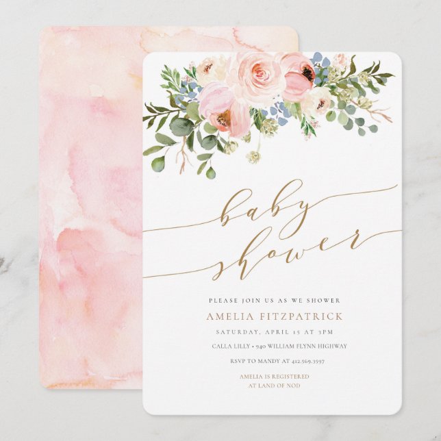 Chica floral de la invitación de Baby Shower del (Anverso / Reverso)