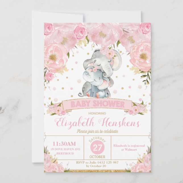 Chica floral de la invitación de Baby Shower del (Anverso)