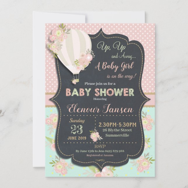 Chica floral de la invitación de Baby Shower del (Anverso)