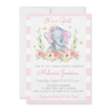 Chica floral Elephant Invitación a Baby Shower