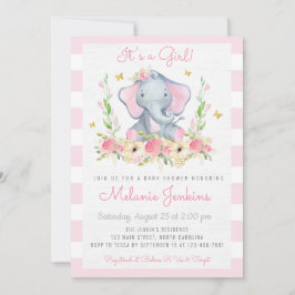 Chica floral Elephant Invitación a Baby Shower