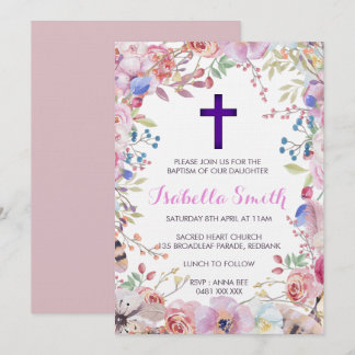 Chica floral púrpura de la invitación de