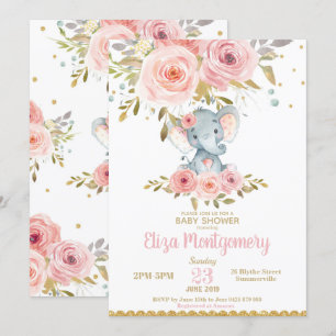 Chica floral rosa de la invitación a Baby Shower p