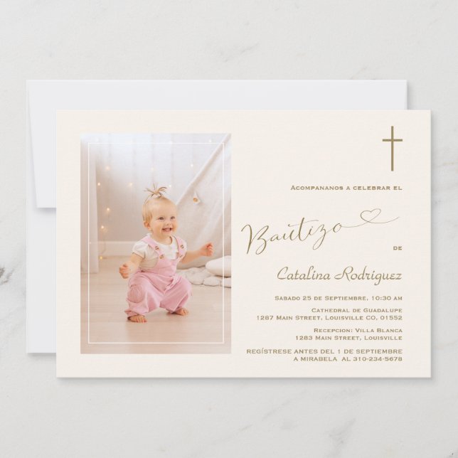 Chica fotográfico de la invitación moderna de Baut (Anverso)
