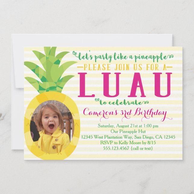 Chica fotográfico Luau Pineapple Invitación al cum (Anverso)