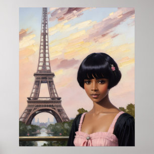 Chica francés Pink Parisino arte Chica negro