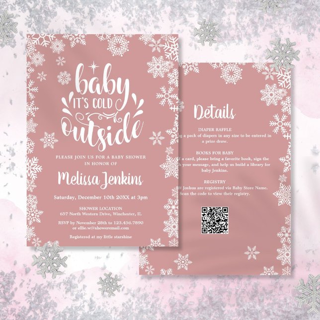 Chica Fría Fuera Invitación de Ducha de Bebé de In (Cold Outside Girl Winter Baby Shower All In One Invitation)