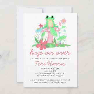 Chica Frog Hop sobre invitación de Baby Shower