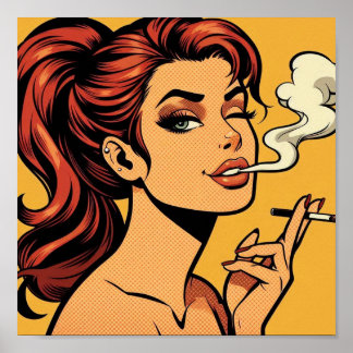 Chica fumadora | Arte pop de cómic | Amantes del t
