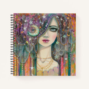 Chica Galaxia Boho Gitana Libreta de Dibujo de Art