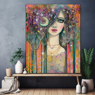 Chica Galaxia Hermosa Arte de Fantasía Boho Gitana