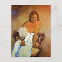 Chica Gauguin Con Postal De Ventilador