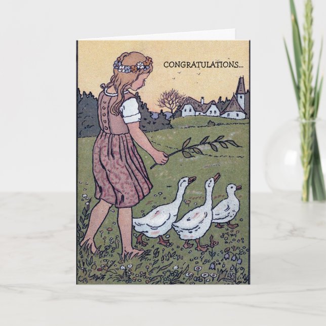 Chica geese camino a casa tarjeta de felicitación  (Anverso)