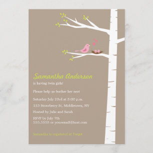 Chica gemelo moderno Baby Shower Invitación a Birc