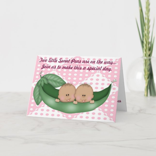 Chica gemelos Baby Shower Pea en invitación de Pod (Anverso)