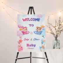 Chica gemelos niño oso avión Baby Shower