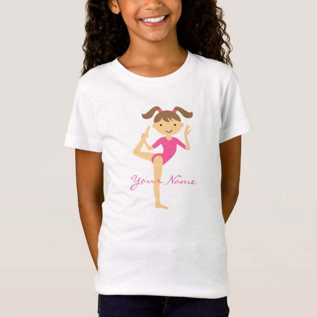 Chica Gimnástica con camiseta de pelo castaño (Anverso)