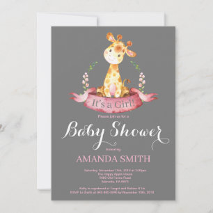 Chica Giraffe Baby Shower Invitación rosa y gris