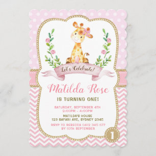 Chica Giraffe cumpleaños Invitación a la jungla de