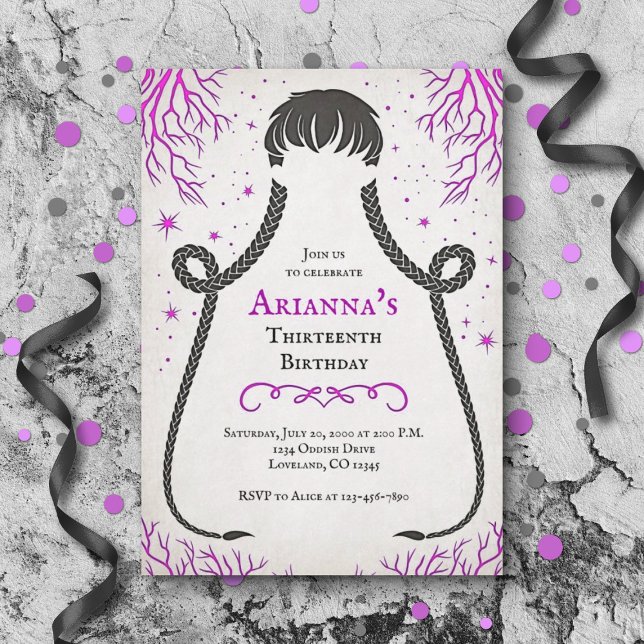 Chica gótico Braids Invitación de cumpleaños (Subido por el creador)