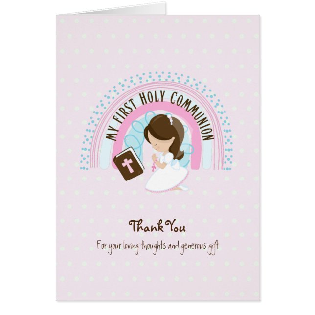 Chica Gracias Tarjeta De Comunión Santo - Brunette (Frente)