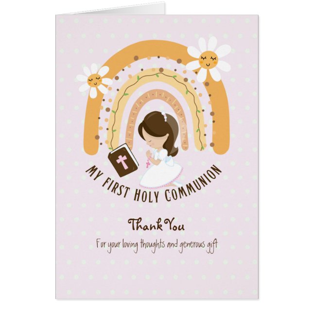 Chica Gracias Tarjeta De Comunión Santo - Brunette (Frente)