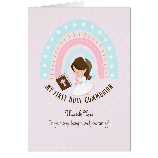 Chica Gracias Tarjeta De Comunión Santo - Brunette (Frente)