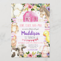 Chica Granja Invitación de cumpleaños rosa y púrpu
