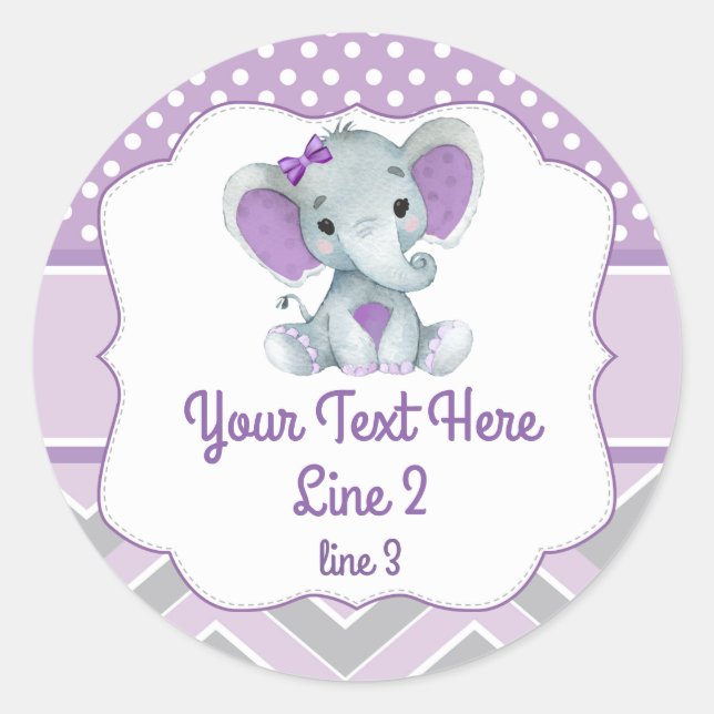 Chica gris morado Elephant Peanut Round Pegatina (Anverso)