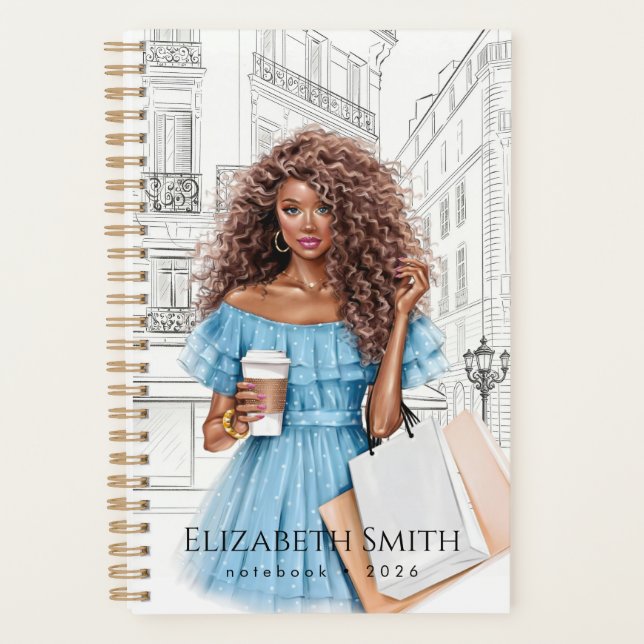 Chica Guapa con Café y Cuaderno de Compras (Anverso)