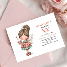 Chica hada del sol cumpleaños invitación rosa past