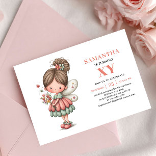 Chica hada del sol cumpleaños invitación rosa past