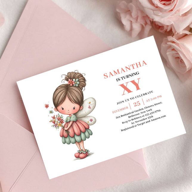 Chica hada del sol cumpleaños invitación rosa past (Sunshine Fairy Girl Birthday Pink Pastel invitation)