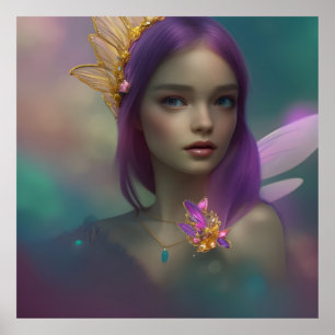 Chica Hada Dulce Fantasía Soñadora Póster morado r