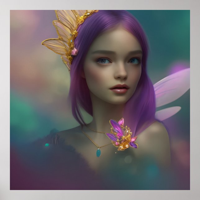 Chica Hada Dulce Fantasía Soñadora Póster morado r (Frente)