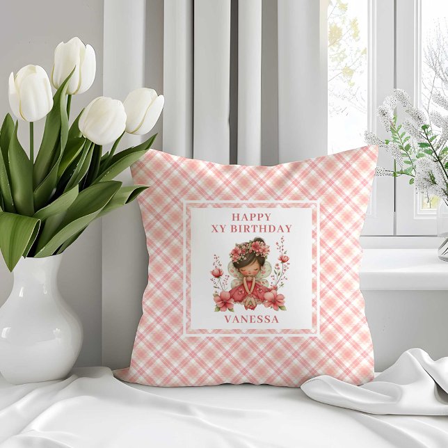 Chica Hada Fantasía Cumpleaños Almohada Floral Rub (Whimsy Fairy Girl Blush Floral Birthday Pillow Decor

)
