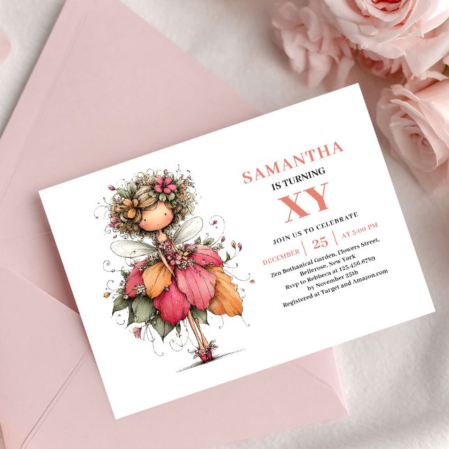 Chica hada maravillosa invitación de cumpleaños ro (Wonder Fairy Girl Birthday Blush Pink invitation)