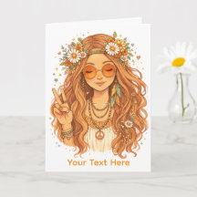 Chica hippie haciendo un gesto de paz Tarjeta de a